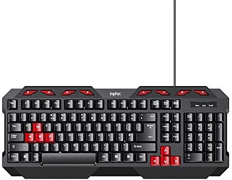 Computer Wired Keyboard, Inphic Full Size USB Keyboard with 112 Keys, Numeric Keypad, Media Keys, Home Office and Gaming, Plug and Play for Windows/PC/Laptop/Desktop, US Layout, Black