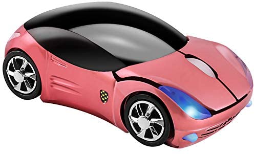 Cool 3D Sport Car Shape Mouse 2.4GHz Wireless Mouse Optical Ergonomic Gaming Mice Mini Small Office Mouse with USB Receiver for PC Laptop Computer for Kids Girls,1600DPI 3 Buttons(Pink)
