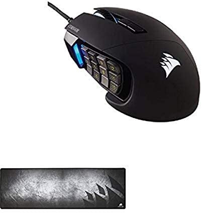 Corsair Gaming SCIMITAR Pro RGB Gaming Mouse, Backlit RGB LED, 16000 DPI, Black Side Panel, Optical and Corsair Gaming MM300 Anti-Fray Cloth Gaming Mouse Pad, Extended