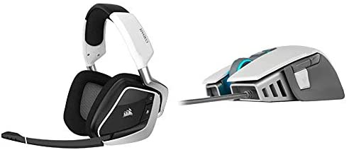 Corsair Gaming Void RGB Elite Wireless Premium Gaming Headset with 7.1 Surround Sound, White & M65 RGB Elite – FPS Gaming Mouse – 18,000 DPI Optical Sensor – Adjustable DPI Sniper Button –  White