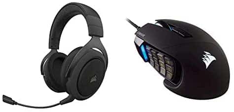 Corsair HS70 Pro Wireless Gaming Headset – Carbon (CA-9011211-NA) & Scimitar Pro RGB – MMO Gaming Mouse – 16,000 DPI Optical Sensor – 12 Programmable Side Buttons – Black