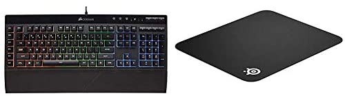 Corsair K55 RGB Gaming Keyboard & SteelSeries QcK Gaming Surface – Medium Cloth Mouse Pad of All Time – Optimized for Gaming Sensors