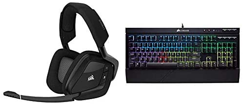 Corsair Void RGB Elite Wireless Premium Gaming Headset- Carbon & K68 RGB Mechanical Gaming Keyboard, Backlit RGB LED, Dust and Spill Resistant – Linear & Quiet – Cherry MX Red