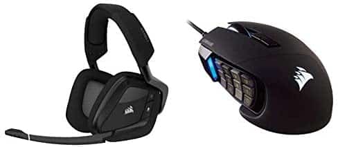 Corsair Void RGB Elite Wireless Premium Gaming Headset & Scimitar Pro RGB – MMO Gaming Mouse – 16,000 DPI Optical Sensor – 12 Programmable Side Buttons – Black