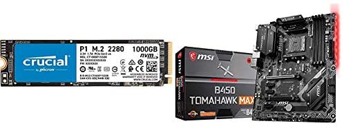 Crucial P1 1TB 3D NAND NVMe PCIe Internal SSD & MSI Arsenal Gaming AMD Ryzen 2ND and 3rd Gen AM4 M.2 USB 3 DDR4 DVI HDMI Crossfire ATX Motherboard (B450 Tomahawk Max) (B450TOMAMAX)