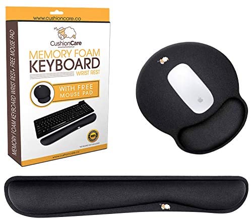 Cushioncare Wrist Rests for Keyboard and Mouse Pad Set – Memory Foam Cushion, Black – Ergonomic Wrists Arm Rest Support for Laptop Computer Desk and Gaming – Guard Against Carpal Tunnel Syndrome