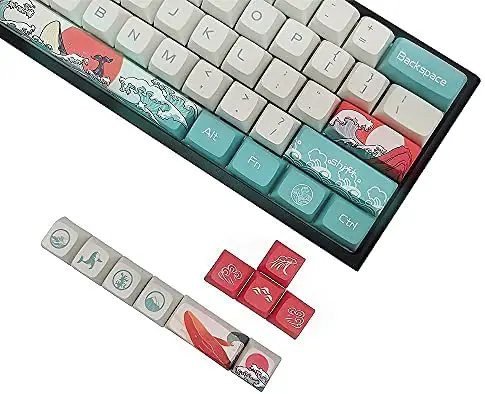 Custom Keycaps, XDA Profile PBT Keycaps, Japanese Ukiyo-e Coral Sea Style Keycaps for Mechanical Keyboards, Full 108 Key Set with Key Puller (Coral Sea)