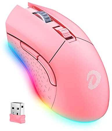 DAREU Wireless Pink Gaming Mouse with 7 Programmable Buttons, Rechargeable RGB Gaming Mice [10000DPI] [150IPS] [1000Hz Polling Rate], Type C RGB Wired Mouse Gaming for PC and Notebook (Pink)