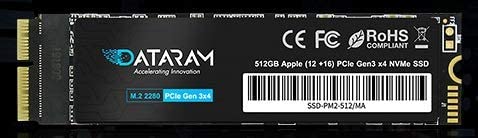 DATARAM 512GB M.2 M-Key PCIe NVMe SSD for 2013-16 MacBook, Mac Pro, Air, Mini, iMac
