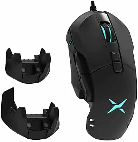 DELUX 80G (2.82oz) Wired Ergonomic Gaming Mouse with PMW3389 Sensor, 100 to 16000DPI, Personalized Basics, Paracord Cable, Ormon Switch, 7 Programmable Buttons, RGB Optical Gamer Mouse (M629BU-Black)