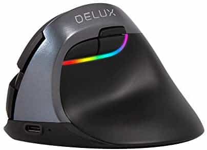 DELUX Bluetooth Vertical Mouse Rechargeable, 2.4G Silent Small Ergonomic Wireless Mouse with BT 4.0, 6 Buttons and 2400 DPI, RGB Optical Mouse for Wrist/Hand Strain, Carpal Tunnel(M618mini-Iron Grey)