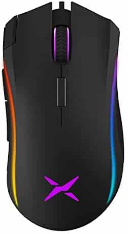 DELUX RGB Gaming Mouse Wired with 4000 DPI, 7 Programmable Buttons and Pro Game Software, Ergonomic Optical Gaming Mice for Windows PC Gamer Laptop Computer (M625BU(3050)-Black)