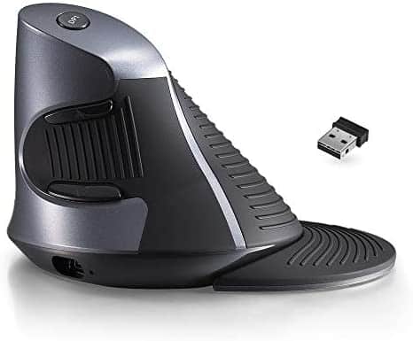 DELUX Upgrade Classic Rechargeable Ergonomic Vertical Mouse, Reducn Muscle Strain 2.4G Optical Wireless Ergo Mouse with USB Receiver, 6 Buttons, 3 Gear DPI and Removable Palm Rest(M618G GX-Black)