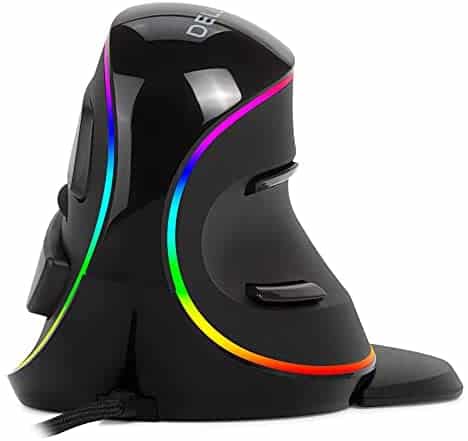 DELUX Wired Ergonomic Vertical Mouse, with Gaming Grade Sensor-PAW3327, Up to 12400DPI, 1000Hz Polling Rate, 5 Programmable Buttons, RGB Backlit and On-Board Software for PC Computer(M618PR-Black)