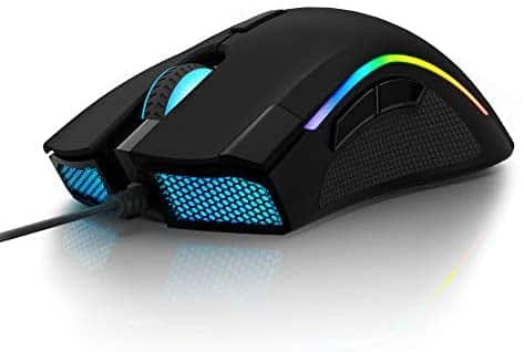 DELUX Wired Gaming Mouse with 24000 DPI, 7 Programmable Buttons and On-Board Pro Game Software, RGB Ergonomic Gaming Mouse for PC Gamer Computer Laptop (M625BU(3360)-Black)