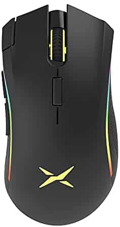 DELUX Wireless Ergonomic Gaming Mouse with Pixart 3335 16000 DPI, 2.4G USB Receiver, 7 Programmable Buttons and Kailh Red Switch, Rechargeable RGB Mice for PC Laptop Computer Gamer(M625PLUS-Black)