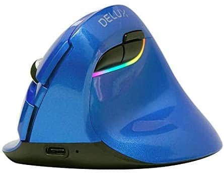 DELUX Wireless Ergonomic Mouse Rechargeable, Small Silent Vertical Mouse with BT 4.0 and Nano Receiver, 6 Buttons and 4 DPI Settings for Laptop PC Computer Notebook (M618mini-Pearl-like Blue)