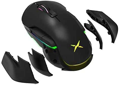 DELUX Wireless Gaming Mouse Rechargeable with 16000DPI, Chroma RGB and Ambidextrous Side Wing and Personalized Weights Design, 8 Programmable Buttons, Up to 50 Hr Battery Life(M627BU(3389)-Black)