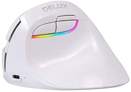 DELUX Wireless Small Vertical Mouse, Type-C Rechargeable Dual Mode Silent Ergonomic Mice with BT 4.0 and USB Nano Receiver, 4 Adjustable DPI and 6 Buttons (M618mini-White)