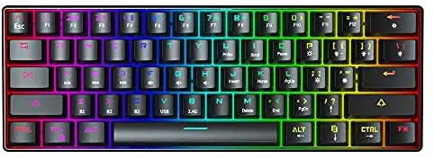 DGG 60% Wireless Mechanical Gaming Keyboard,3000mAh Mini 61 Keys True RGB with 2.4G Wireless, Bluetooth & USB-C Wired Three Modes,Support Charging,Suitable for PC/Tablet/Smartphone Gamer,Black