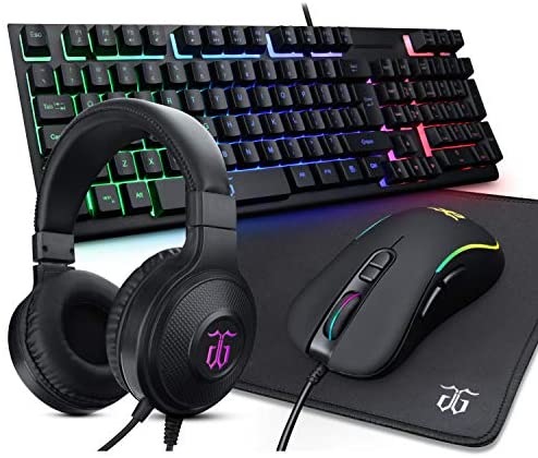 DGG ST-KM6 Wired RGB Backlit Gaming Keyboard and Mouse, Gaming Mouse Pad, Gaming Headset,All in One Combo for PC Gamers and Xbox and PS4 Users