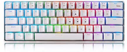 DGG YK600 RGB 60% Compact Mechanical Keyboard,Wired and Wireless Dual Mode61 Keys Mini Gaming Office Blue Switches Keyboard with 1850mA Rechargeable Battery for Windows/MacOS/Android System, White