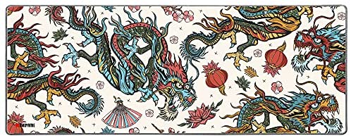 DIAOYAMIE Large Extended Chinese Water Color Style Stitched Rubber Base Gaming Mouse Pad (Chinese Dragon)