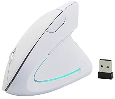 DIGISKYJOY Vertical Ergonomic 2.4Ghz Wireless Mouse Optical Gamer Gaming Mouse 6 Buttons 800/1200/1600 DPI with Breathing LED Light for Desktop PC Laptop Office (White)