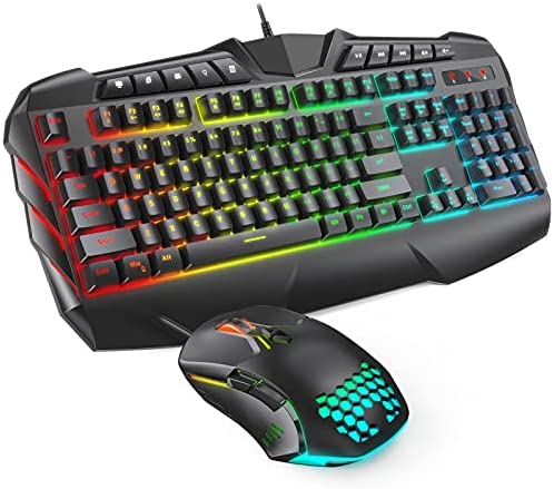DIOWING Gaming Keyboard and Mouse Set, RGB Backlit USB Wired Gaming Keyboard with 25 Anti-ghosting Keys, Rainbow Backlit Gaming Mouse 6400DPI for PC (Windows | Mac) for Work and Gaming