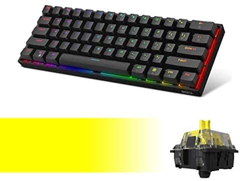 DK61E 60% Mechanical Gaming Keyboard with Yellow Gateron Optical Switch, RGB Backlit Wired PBT Keycap Waterproof Type-C Compact 61 Keys Computer Keyboard with Full Keys Programmable by DIERYA