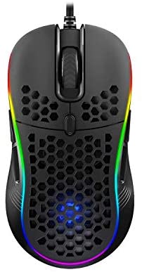 DREVO Owlet Wired RGB Lightweight Gaming Mouse, PixArt PMW3325 Max 10000 DPI, Ambidextrous Design for Left&Right Hand, 8 Programmable Buttons, Honeycomb Shell with Ultra-Weave Cable