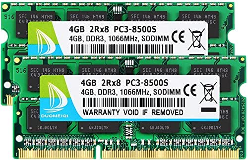 DUOMEIQI 8GB Kit ( 2 X 4GB ) 2RX8 PC3-8500 PC3-8500S DDR3 RAM 8GB 1066MHz SODIMM CL7 204 Pin 1.5v Non-ECC Unbuffered Notebook Memory Laptop RAM Modules Compatible with All Computer System