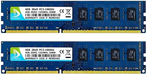 DUOMEIQI pc3 10600u ddr3 1333 ram 8gb(2 X 4GB) pc3 10600 DIMM Memory ddr3-1333 pc3-10600u 1333mhz UDIMM 2RX8 CL9 1.5v 240 PIN Non-ECC Unbuffered for Intel AMD System for Desktop