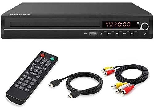 DVD Player,Foramor HDMI DVD Player for Smart TV Support 1080P Full HD with HDMI Cable Remote Control USB Input Region Free Home DVD Players