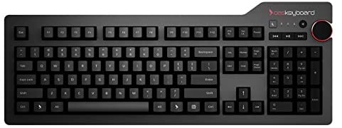 Das Keyboard 4 Root Wired Mechanical Keyboard, Cherry MX Brown Mechanical Switches, 2-Port USB 2.0 Hub, Laser Etched Keycaps, Volume Knob, Aluminum Top (104 Keys, Black)