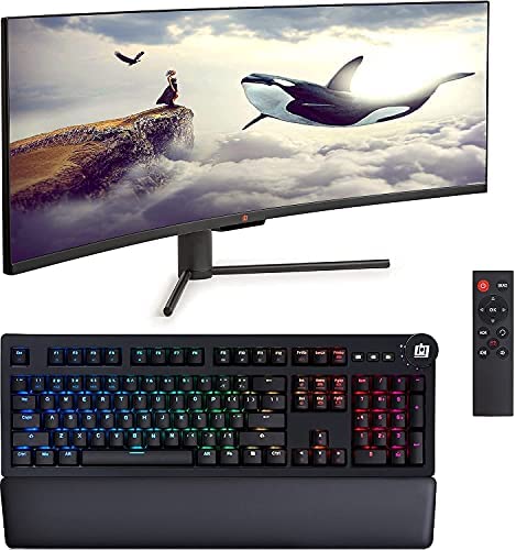 Deco Gear 43″ Curved Ultrawide E-LED Gaming Monitor, 32:10, Immersive 3840×1200, 120Hz, 3000:1 and Mechanical Gaming Keyboard with Cherry MX Red Switches, RGB Lighting, 104 Keys, Custom Settings