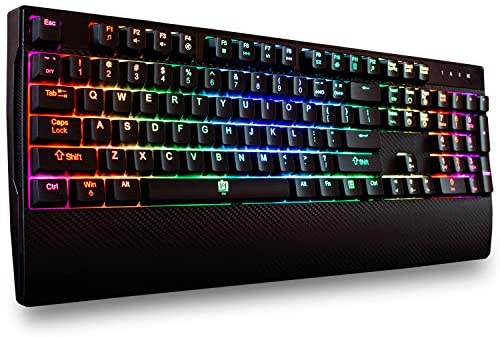 Deco Gear Mechanical Gaming Keyboard, Anti-Ghosting, Ergonomic Fixed Palm Rest, Full Customizable RGB Backlit, Carbon Fiber Design, Outemu Blue Switch, Wired, Black