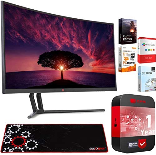 Deco Gear View 35-inch Curved Ultrawide LED HD Gaming Monitor Bundle with Large Extended Mouse Pad, Software Editing Suite 18 and 1-Year Warranty Extension