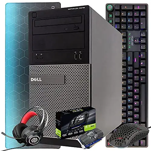 Dell Gaming PC Desktop Computer Tower, Intel i5 16GB RAM 128GB SSD + 500GB HDD, Windows 10, Nvidia GT 1030 2GB, New RGB Gaming Keyboard, Mouse, Headset &Mousepad (Renewed)(Black 4in1 Bundle)