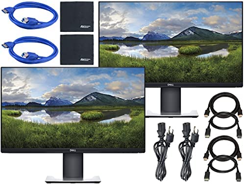 Dell P2419H 24″ 16:9 Ultrathin Bezel IPS Monitor + Display Port Cable + HDMI Cable + USB 3.0 Cable + AOM Microfiber Cleaning Cloth Monitor Bundle – 2 Pack