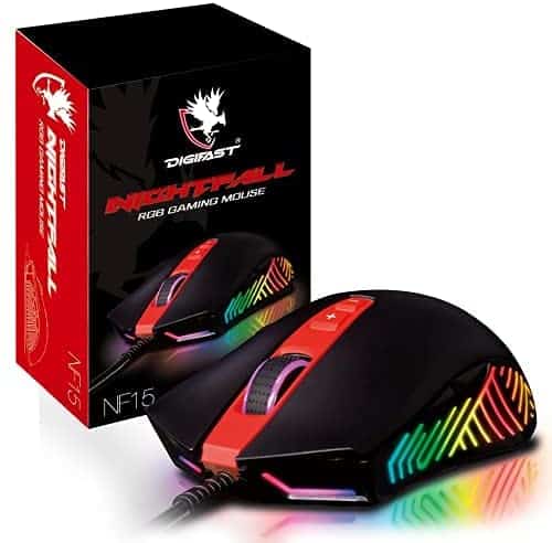 Digifast Nightfall NF15 RGB Gaming Mouse, Adjustable Weight, 60 Million Click Durability, 7 Programmable Buttons, Dynamic RGB, Customizable Color, DPI