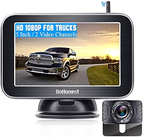 DoHonest Wireless Backup Camera HD 1080P with 5“ Monitor for Truck Pickup Car Minivans Small RV Rear View Camera Super Night Vision Waterproof Easy Installation Second RV Camera Available Add on-V25
