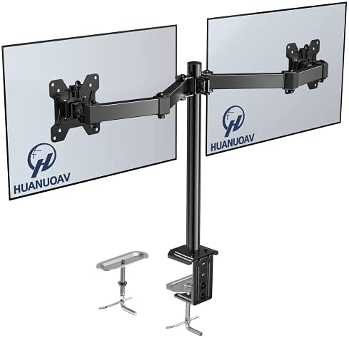Double Monitor Stand – Dual Monitor Mount Desk Arm with C Clamp, Grommet Mounting Base for Two 13-27 Inch LCD Computer Screens – Each Holds up to 17.6lbs