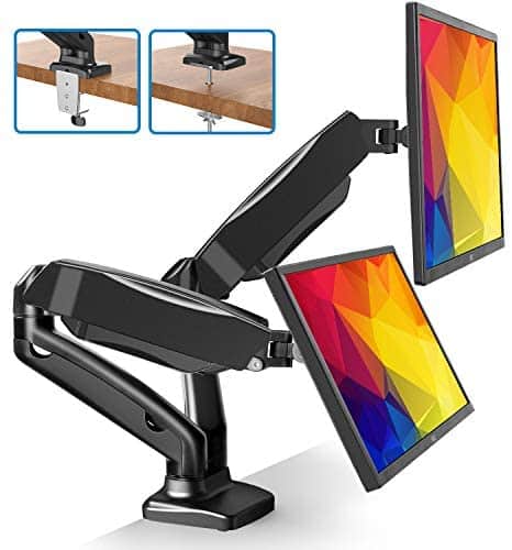 Dual Monitor Mount – Adjustable Gas Spring Dual Monitor Desk Stand Vesa Bracket Fits Two 13 to 27 Inch Screens with C Clamp, Grommet Mounting Base, Each Arm Holds up to 17.6lbs