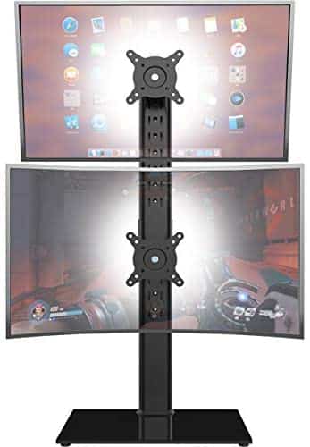 Dual Monitor Stand – Vertical Stack Screen Free-Standing Monitor Riser Fits Two 13 to 34 Inch Screen with Swivel, Tilt, Height Adjustable, Holds One (1) Screen up to 44Lbs HT05B-002