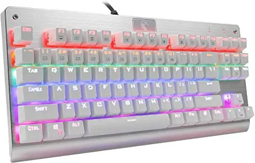 E-YOOSO Gaming Keyboard, Quiet Keys Compact Keyboard with Replaceable Switches (Red Switch White)