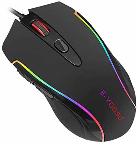 E-YOOSO Gaming Mouse Wired RGB Backlit 6 Programmable Buttons with Macro-Recording, 6400 DPI Adjustable, Ergonomic Gaming Mice with Fire Button PC Gamers for Windows 7/8/10/XP Vista Linux, Black