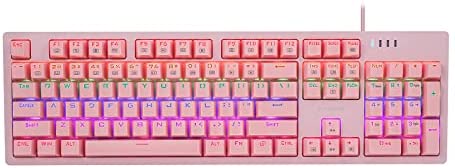 E-YOOSO K-682 Mechanical Gaming Keyboard Rainbow LED Backlit and RGB Side Light,104 Key(Blue Switch Pink)
