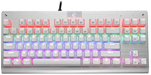 E-YOOSO Mechanical Gaming Keyboard, 87 Keys Compact USB Wired Keyboard with Aluminum Alloy Construction for PC (Brown Switch White)