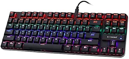 E-YOOSO Mechanical Keyboard LED Backlit Gaming Keyboard with Blue Switches, Compact 87 Key Ultra Slim Wired Keyboard for Desktop/PC/Laptop/Mac/Smart TV and Windows 10/8/ 7 (Brown Switch)